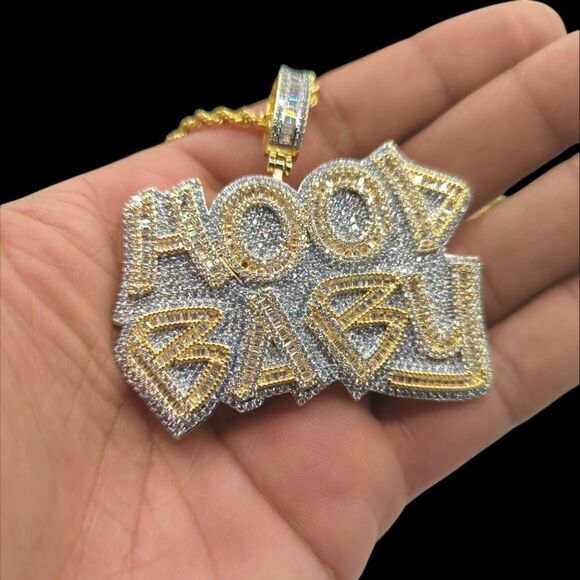 14K Bi-Color Gold Finish Good Baby - Free 24" x 3mm Rope Chain. - Picture 9 of 9